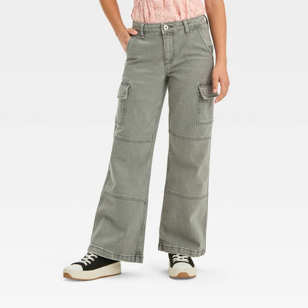 Cat & Jack Girls' Wide Leg Cargo Jeans - Size 12